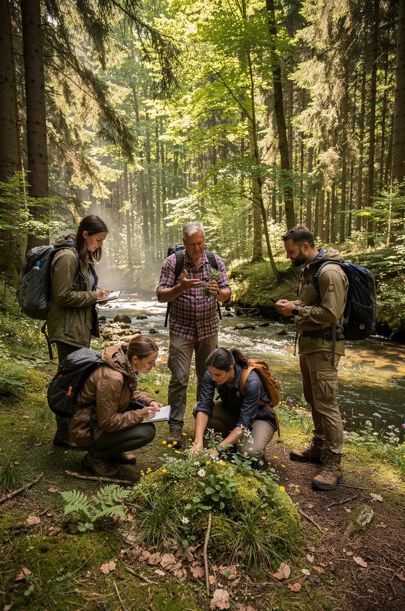Ein erfahrenes Team plant individuell maßgeschneiderte Waldbesuche zur Förderung von Achtsamkeit und Erholung.