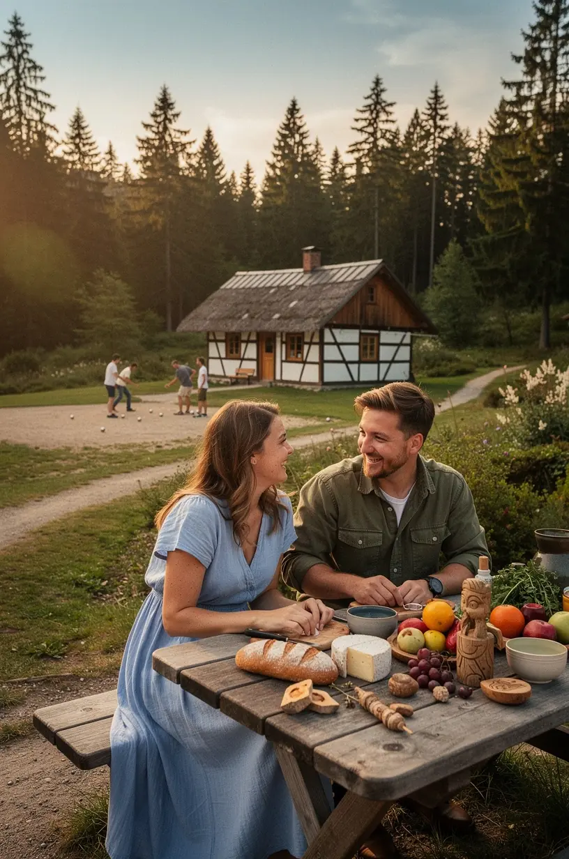 Teilnehmer einer Waldretreat-Gruppe lernen praktische Techniken zur Naturimmersion und Stressreduktion unter Anleitung.